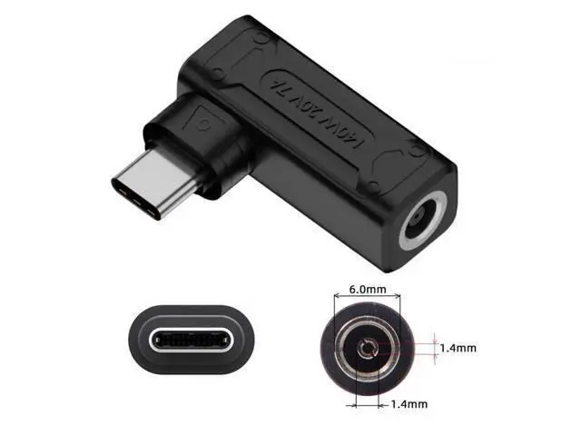 Alt view image 3 of 7 - 140W Max DC 6.0x1.4mm to USB-C PD Power Adapter, 90 Degree Right Angle Converter Plug for Laptops, Phones & All Type-C Devices
