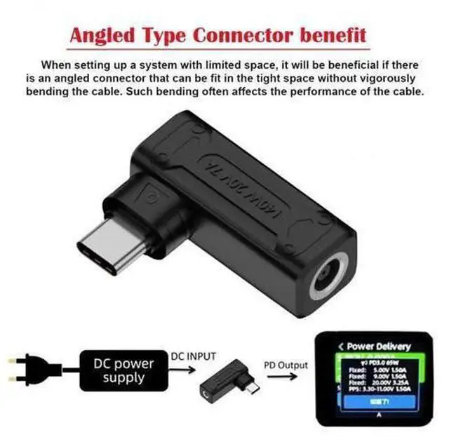 Alt view image 6 of 7 - 140W Max DC 6.0x1.4mm to USB-C PD Power Adapter, 90 Degree Right Angle Converter Plug for Laptops, Phones & All Type-C Devices