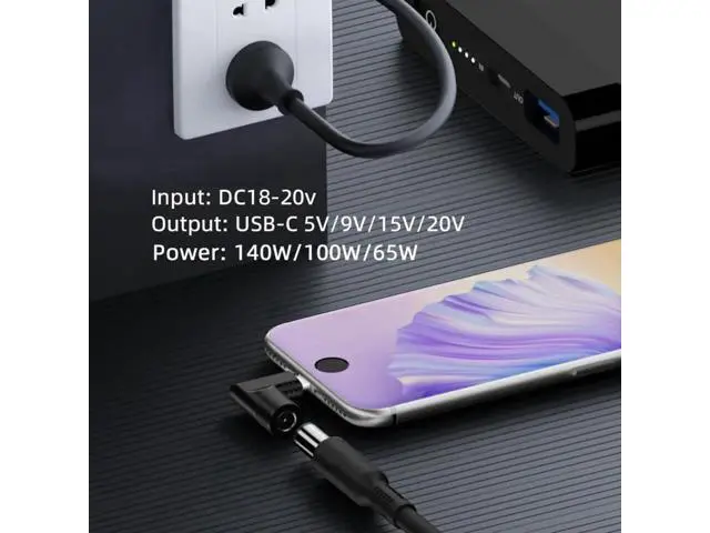 Alt view image 5 of 7 - 140W Max DC 6.0x1.4mm to USB-C PD Power Adapter, 90 Degree Right Angle Converter Plug for Laptops, Phones & All Type-C Devices