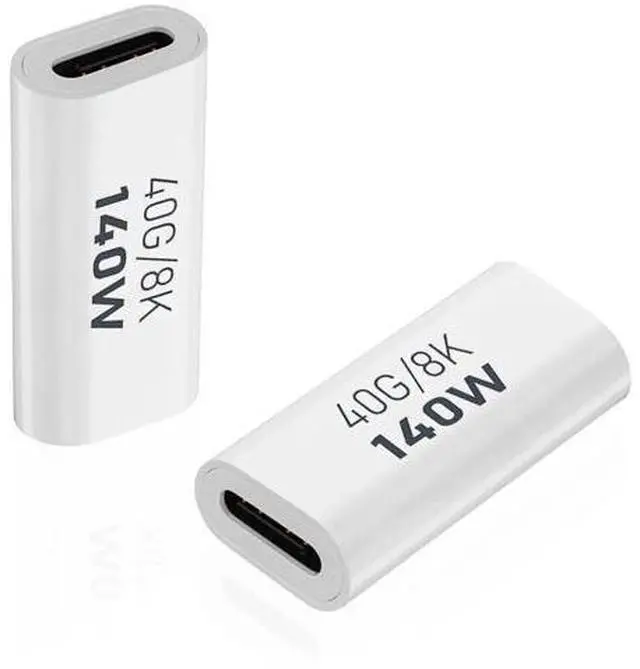 Main image of 2 Pack White USB C Female to Female Coupler Adapter, 40Gbps Data 140W PD Charging 8K@60Hz Video Type-C Extender Connector Compatible with Thunderbolt 3/4, MacBook Pro/Air, Laptops, Phones & All USB-C