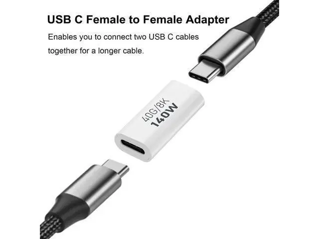 Alt view image 2 of 6 - 2 Pack White USB C Female to Female Coupler Adapter, 40Gbps Data 140W PD Charging 8K@60Hz Video Type-C Extender Connector Compatible with Thunderbolt 3/4, MacBook Pro/Air, Laptops, Phones & All USB-C