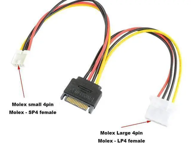 Alt view image 5 of 5 - 8 Inch SATA to 4Pin LP4 Molex Y Splitter Power Cable, SATA Male to IDE LP4 & Floppy SP4 Female Power Adapter Cord
