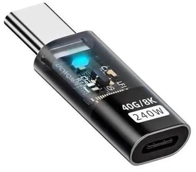 Main image of Transparent LED USB4 Type C Male to Female Adapter, 240W 40Gbps 8K Video Extension Connector for Phone & Laptop