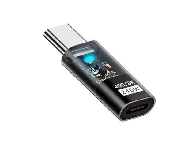 Alt view image 2 of 7 - Transparent LED USB4 Type C Male to Female Adapter, 240W 40Gbps 8K Video Extension Connector for Phone & Laptop