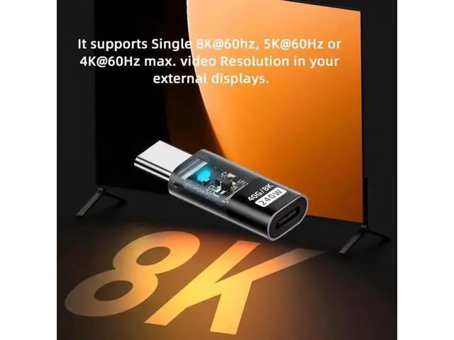 Alt view image 3 of 7 - Transparent LED USB4 Type C Male to Female Adapter, 240W 40Gbps 8K Video Extension Connector for Phone & Laptop