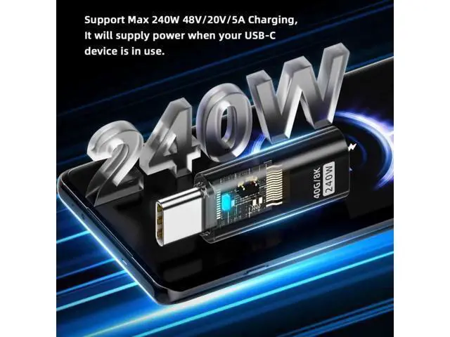 Alt view image 5 of 7 - Transparent LED USB4 Type C Male to Female Adapter, 240W 40Gbps 8K Video Extension Connector for Phone & Laptop