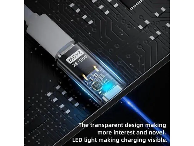Alt view image 6 of 7 - Transparent LED USB4 Type C Male to Female Adapter, 240W 40Gbps 8K Video Extension Connector for Phone & Laptop
