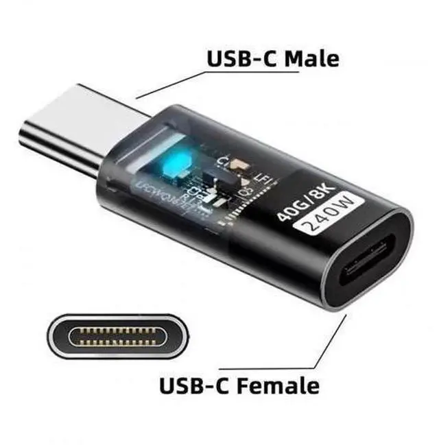Alt view image 7 of 7 - Transparent LED USB4 Type C Male to Female Adapter, 240W 40Gbps 8K Video Extension Connector for Phone & Laptop