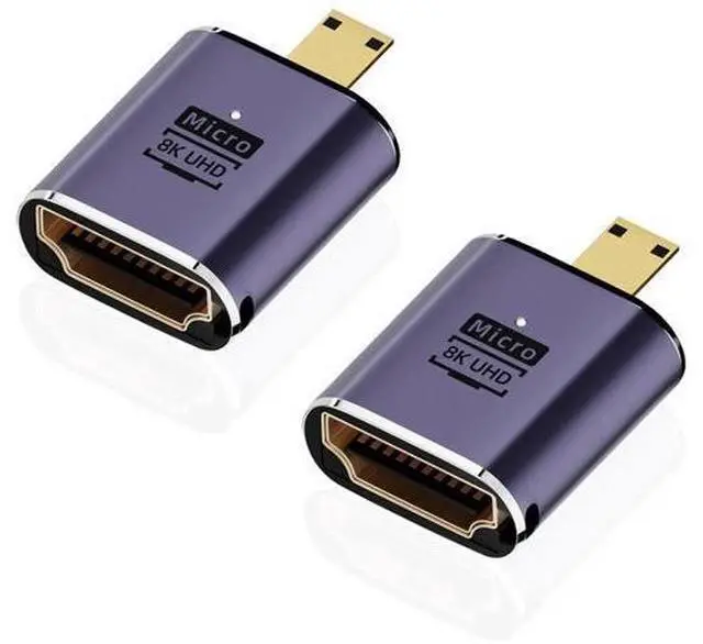 Main image of 2 Pack 8K Micro HDMI Male to HDMI Female Adapter, Micro HDMI to HDMI Converter Connector for Sony A6000 Raspberry Pi 4 GoPro Hero 7 Sport Cameras