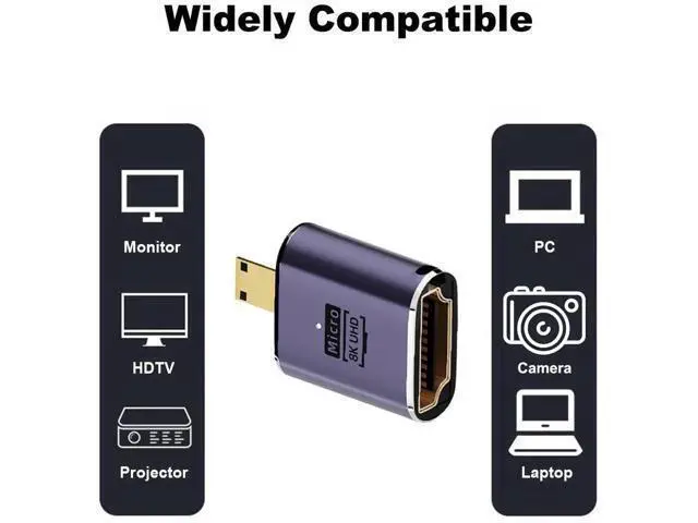 Alt view image 2 of 5 - 2 Pack 8K Micro HDMI Male to HDMI Female Adapter, Micro HDMI to HDMI Converter Connector for Sony A6000 Raspberry Pi 4 GoPro Hero 7 Sport Cameras