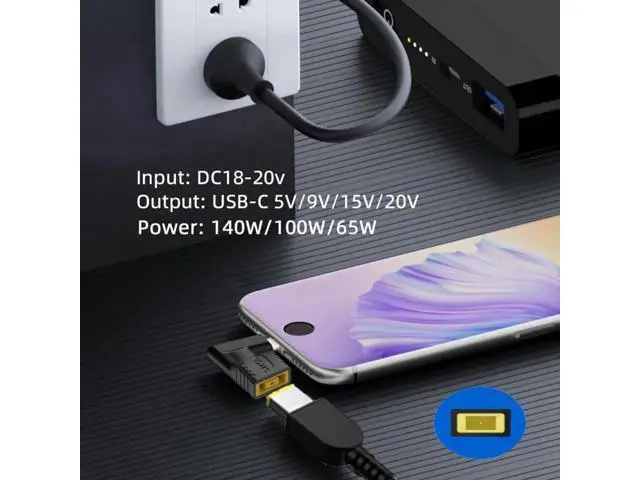 Alt view image 3 of 7 - 90 Degree Angled Rectangle ThinkPad X1 DC Jack to USB-C Female Power Adapter, 100W 140W PD Fast Charging Converter for Laptops & Phones