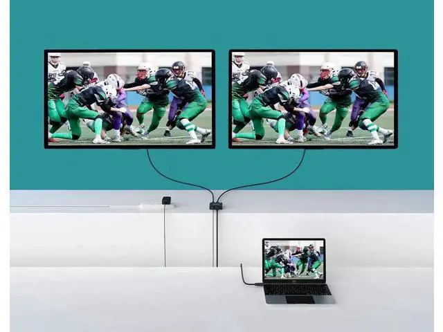 Alt view image 3 of 7 - MT-VIKI 1 in 2 Out Powered HDMI Splitter 1x2 with Power Adapter, 4K@30Hz Mirror Display Splitter for Dual Monitors, Compatible with PS4, Fire Stick, HDTV