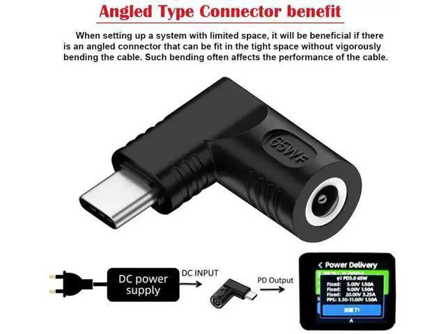 Alt view image 2 of 7 - 90 Degree Right Angled DC 20V 5.5x2.1mm Female to USB-C PD Charging Adapter, DC Jack to Type-C Power Converter Plug for Laptops, Phones and Tablets