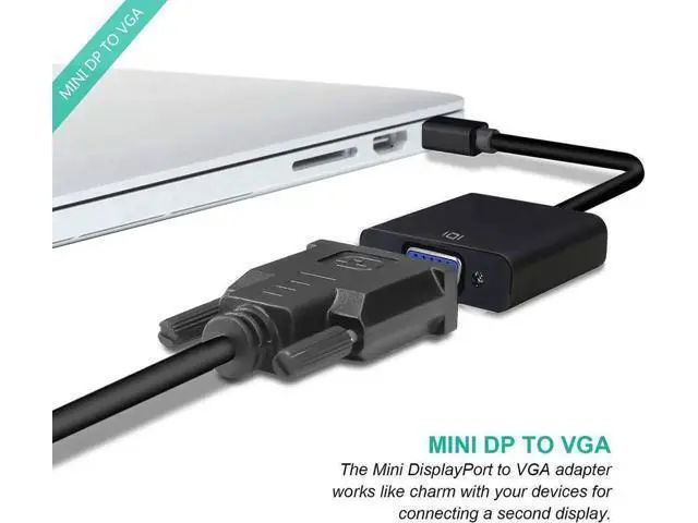 Alt view image 4 of 7 - Mini DisplayPort to VGA Adapter, Thunderbolt Compatible Mini DP Male to VGA Female Converter, Gold-Plated, Supports 1080P Full HD, Black for ThinkPad Surface Pro Laptop PC Monitor Projector HDTV