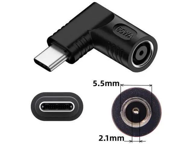 Alt view image 3 of 7 - 90 Degree Right Angled DC 20V 5.5x2.1mm Female to USB-C PD Charging Adapter, DC Jack to Type-C Power Converter Plug for Laptops, Phones and Tablets