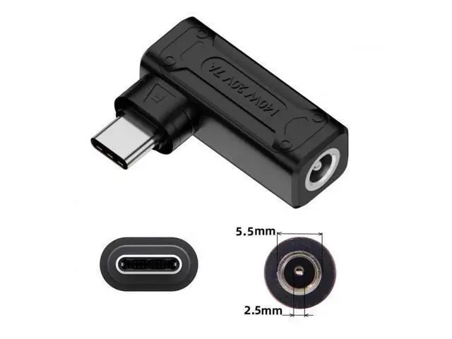 Alt view image 6 of 7 - 140W 90 Degree Angled DC 5.5x2.5mm to USB-C PD Charging Adapter, 100W Max DC Input to Type-C Power Converter Plug for Laptops, Phones & Tablets