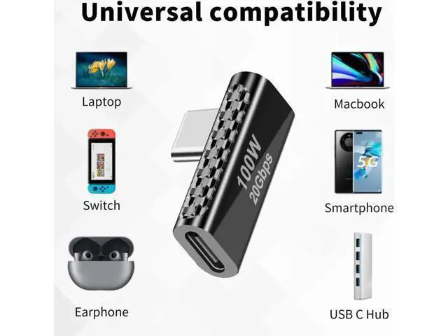 Alt view image 6 of 7 - 20Gbps USB C Right Angle Adapter 90 Degree USB-C Male to Female Converter, PD 100W Fast Charging Type C Elbow Connector Compatible with MacBook Pro, iPad Pro, Tablets & Phones, 1 Pack