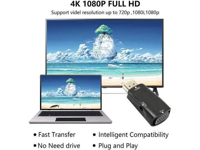 Alt view image 6 of 6 - 1080P HDMI Male to VGA Female Adapter with Audio Port, Converter for Laptop, PC, Monitor, Projector, Chromebook