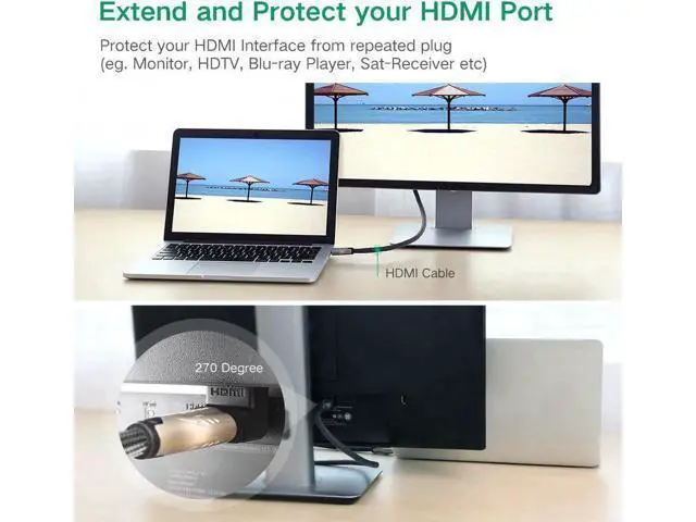 Alt view image 4 of 7 - 2-Pack 270° HDMI Right Angle Adapter Male to Female, Gold-Plated 4K Extender for TV Stick, Xbox, PS4, Switch
