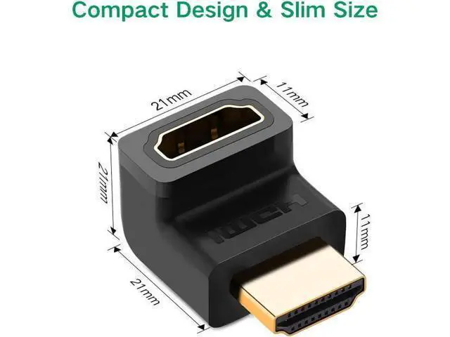 Alt view image 3 of 7 - 2-Pack 270° HDMI Right Angle Adapter Male to Female, Gold-Plated 4K Extender for TV Stick, Xbox, PS4, Switch