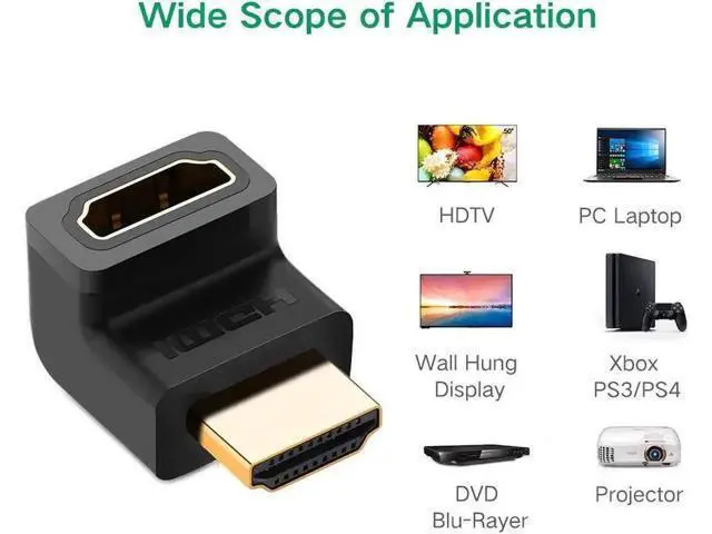 Alt view image 5 of 7 - 2-Pack 270° HDMI Right Angle Adapter Male to Female, Gold-Plated 4K Extender for TV Stick, Xbox, PS4, Switch