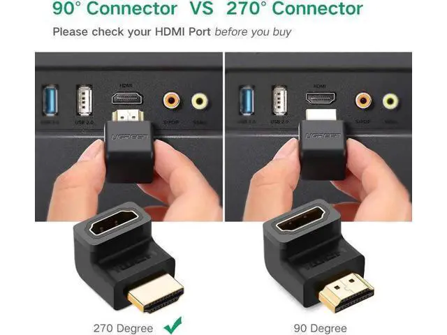 Alt view image 7 of 7 - 2-Pack 270° HDMI Right Angle Adapter Male to Female, Gold-Plated 4K Extender for TV Stick, Xbox, PS4, Switch