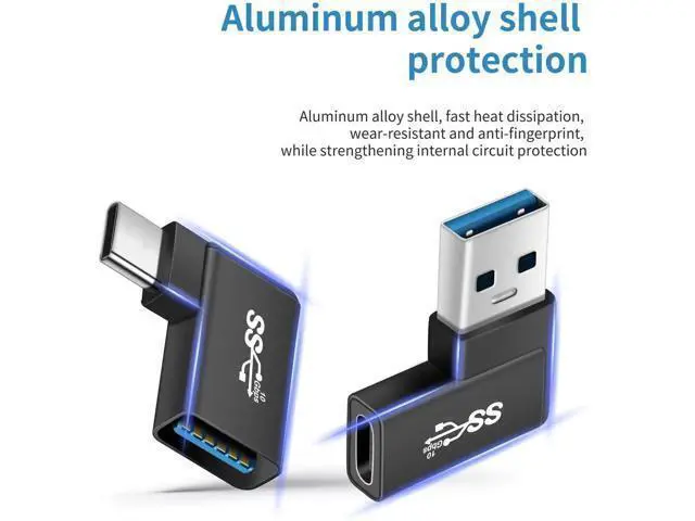 Alt view image 2 of 7 - 2 Pack 90 Degree Right Angle USB 3.0 10Gbps USB A Male to USB C Female Adapter, OTG Data & Charging Converter for Laptops, Tablets, Phones & Power Banks