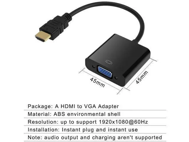 Alt view image 7 of 7 - Gold-Plated HDMI Male to VGA Female Adapter, Black HDMI to VGA Converter for Laptop PC Monitor Projector HDTV Chromebook Raspberry Pi Roku Xbox