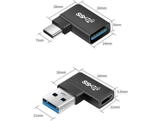 Alt view image 7 of 7 - 2 Pack 90 Degree Right Angle USB 3.0 10Gbps USB A Male to USB C Female Adapter, OTG Data & Charging Converter for Laptops, Tablets, Phones & Power Banks