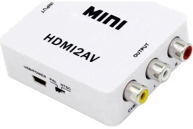 Alt view image 3 of 3 - 1080P Mini HDMI to 3RCA CVBS AV Converter, Digital HDMI to Analog Composite Audio Video Adapter, NTSC PAL Switch Plug and Play for HDTV Old CRT TV Projector