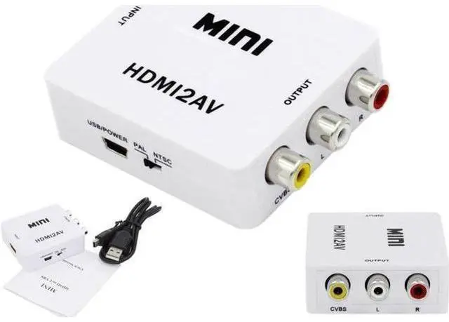 Alt view image 2 of 3 - 1080P Mini HDMI to 3RCA CVBS AV Converter, Digital HDMI to Analog Composite Audio Video Adapter, NTSC PAL Switch Plug and Play for HDTV Old CRT TV Projector