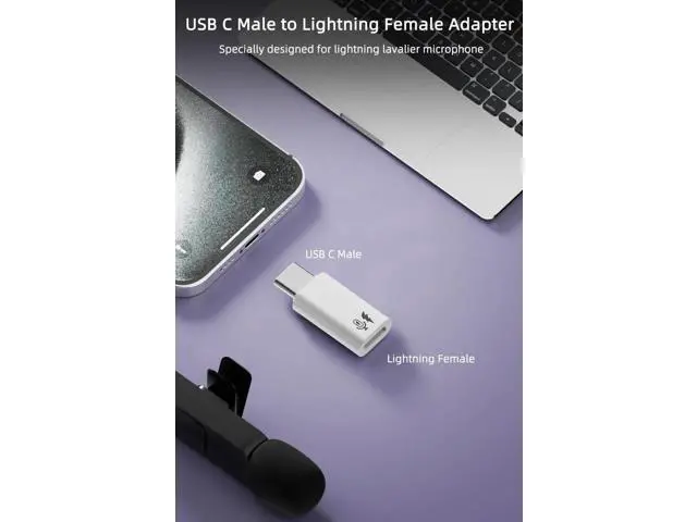 Alt view image 3 of 6 - 2 Pack USB C Male to Lightning Female Lavalier Microphone Adapter, Type C Converter for iPhone Wireless Lapel Mic, Compatible with iPhone 16/15 Series, iPad Air/Pro, Not Support Headphones & Data Tran