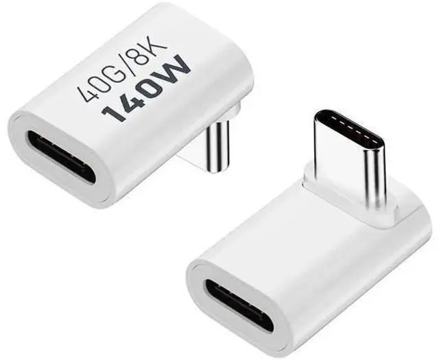 Main image of White 2 Pack 90 Degree Right Angle USB-C Male to Female Extension Adapter, 140W PD Fast Charging Type-C Elbow Extender Compatible with Steam Deck, ROG Ally, Switch, Laptops, Tablets & Smartphones