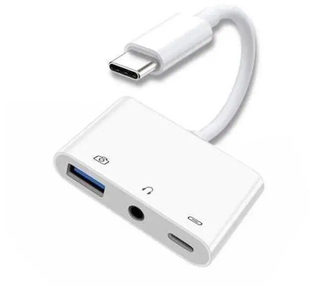 Main image of 3-in-1 USB C to 3.5mm Audio AUX + USB 2.0 OTG Adapter, PD 15W Charging Splitter for Phone, Tablet & Laptop