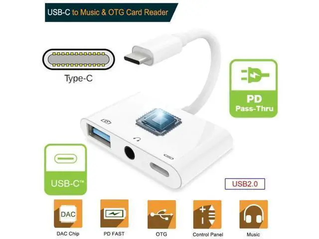 Alt view image 7 of 7 - 3-in-1 USB C to 3.5mm Audio AUX + USB 2.0 OTG Adapter, PD 15W Charging Splitter for Phone, Tablet & Laptop