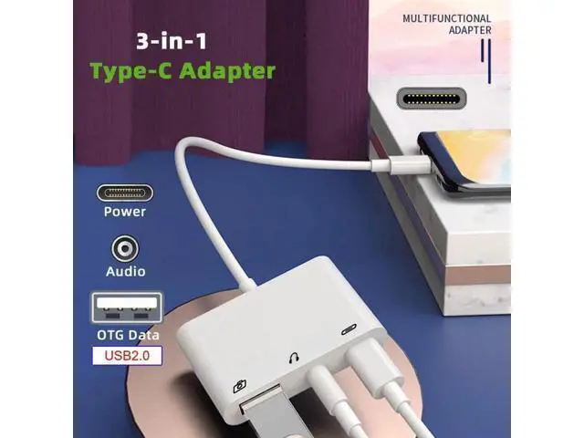 Alt view image 4 of 7 - 3-in-1 USB C to 3.5mm Audio AUX + USB 2.0 OTG Adapter, PD 15W Charging Splitter for Phone, Tablet & Laptop