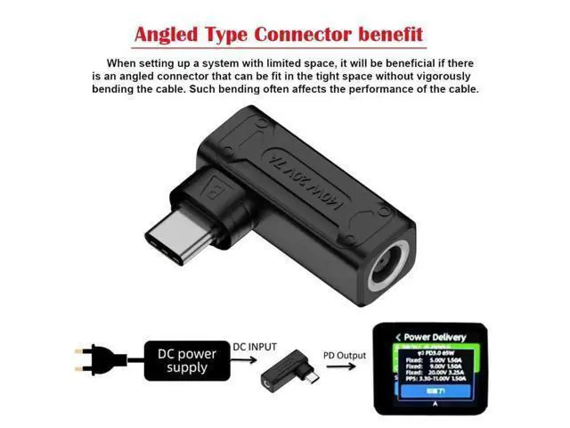 Alt view image 3 of 7 - 140W Max DC 7.4x5.0mm to USB-C PD Power Adapter, 90 Degree Right Angle Converter Plug, Compatible with Laptops, Phones & Type-C Devices