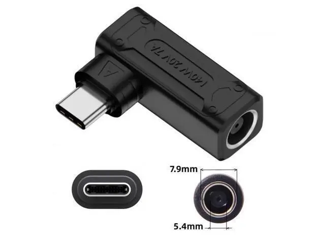 Alt view image 2 of 7 - 90 Degree Angled DC 7.9x5.4mm Male to USB-C Female Power Adapter, 100W 140W PD Fast Charging Converter for Laptops & Smartphones