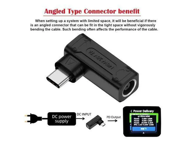 Alt view image 6 of 7 - 90 Degree Angled DC 7.9x5.4mm Male to USB-C Female Power Adapter, 100W 140W PD Fast Charging Converter for Laptops & Smartphones