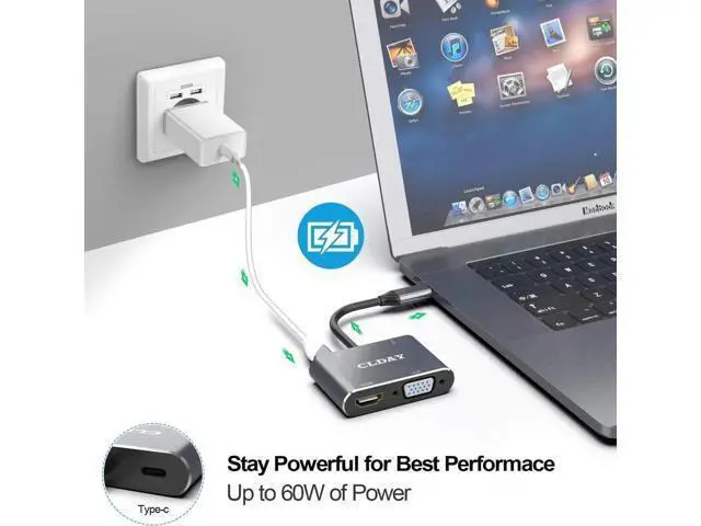 Alt view image 4 of 7 - 4-in-1 Gray USB C Multiport Hub Adapter, USB Type-C to 4K HDMI 1080P VGA USB3.0 PD Charging Dongle, Compatible with MacBook Pro, iPad Pro, PixelBook, Dell XPS Laptops