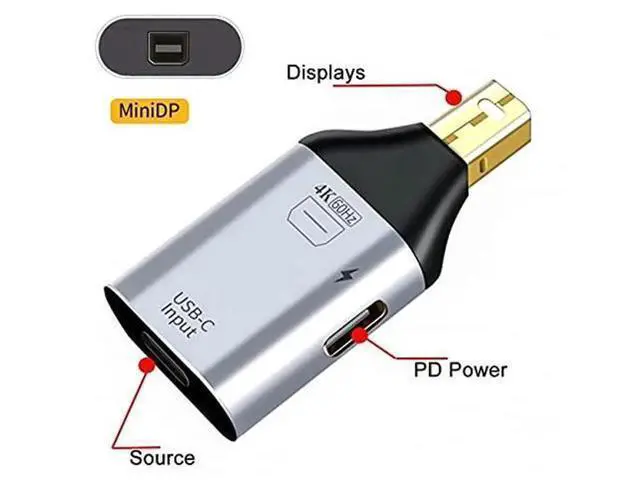 Alt view image 5 of 7 - USB-C Female to Mini DisplayPort Adapter with PD Charging, 4K@60Hz Video Converter for Phone & Laptop