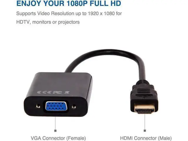 Alt view image 7 of 7 - HDMI to VGA 1080P Converter Adapter, 1920×1080 Full HD Black Connector for Monitor Laptop
