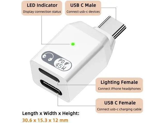 Alt view image 5 of 6 - 2-in-1 USB C Splitter Adapter, Dual USB Type C Dongle with PD 45W Fast Charging, Compatible with iPhone 16/15 Series, iPad Air/Pro & All USB-C Wired Headphones