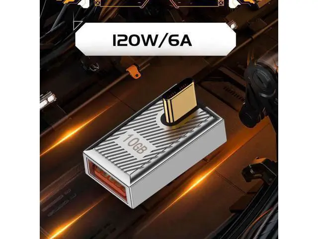 Alt view image 2 of 7 - 90 Degree Low Profile USB-C Male to USB 3.0 A Female OTG Adapter, 10Gbps USB3.1 Gen2 Data Transfer 120W PD Fast Charging, Zinc Alloy Shell Mecha Cyberpunk Angled Converter for Laptop Phone Tablet Stea