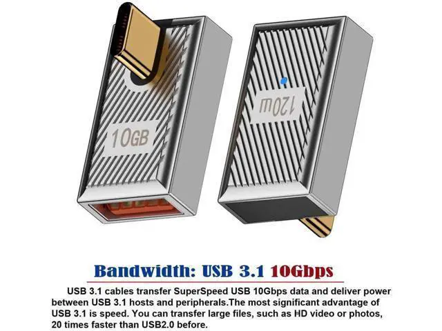 Alt view image 3 of 7 - 90 Degree Low Profile USB-C Male to USB 3.0 A Female OTG Adapter, 10Gbps USB3.1 Gen2 Data Transfer 120W PD Fast Charging, Zinc Alloy Shell Mecha Cyberpunk Angled Converter for Laptop Phone Tablet Stea