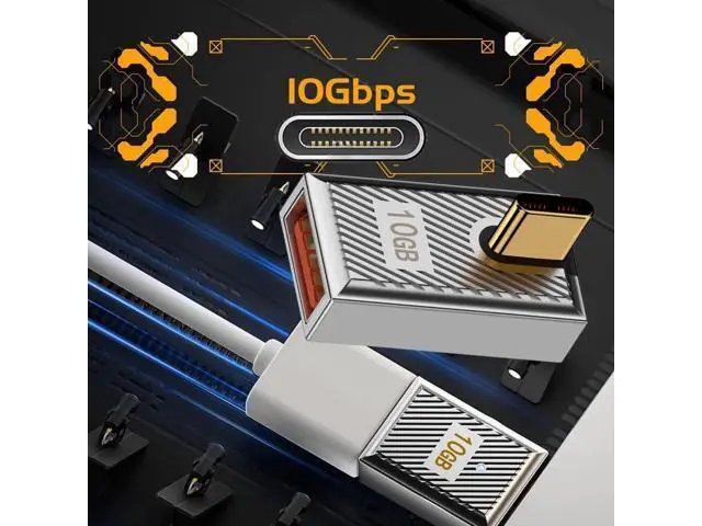 Alt view image 4 of 7 - 90 Degree Low Profile USB-C Male to USB 3.0 A Female OTG Adapter, 10Gbps USB3.1 Gen2 Data Transfer 120W PD Fast Charging, Zinc Alloy Shell Mecha Cyberpunk Angled Converter for Laptop Phone Tablet Stea