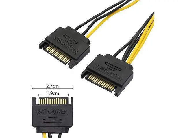 Alt view image 4 of 5 - 8 Inch Dual 15Pin SATA to PCIe 8Pin (6+2) GPU Power Adapter Cable, 2 SATA to PCI-e Video Card Power Converter Cord