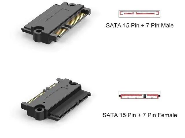 Alt view image 4 of 5 - 22 Pin (7+15) SATA Male to Female Extension Adapter, Slim SATA Extender Converter for 2.5 Inch HDD SSD, Black