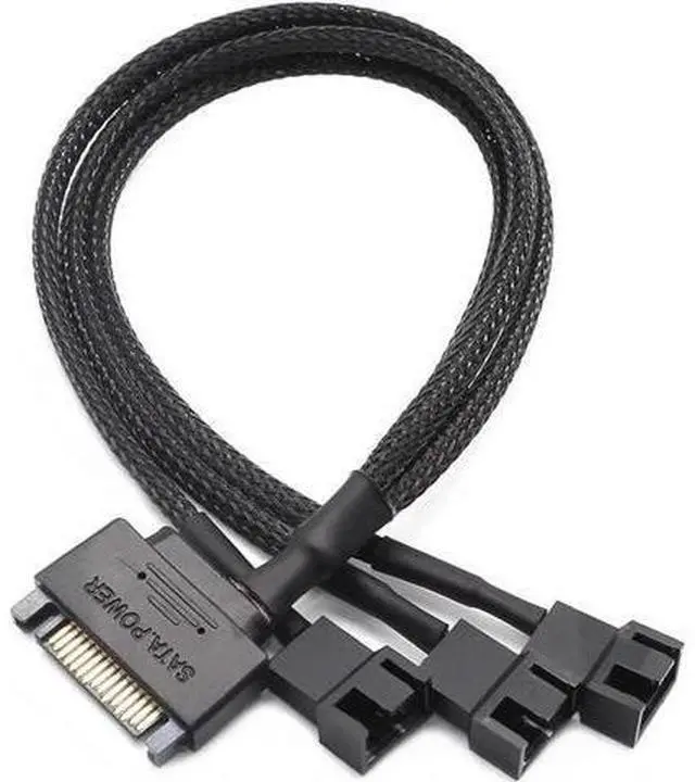 Main image of SATA to 3 Pin 4 Pin Fan Sleeved Power Splitter Cable Adapter,15Pin SATA to 3 x TX3 / TX4 (PWM) 12V PC Case Fan Cooler Y Splitter Power Extension Cord - 10 Inch,Black