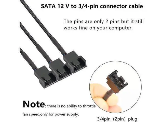Alt view image 3 of 5 - SATA to 3 Pin 4 Pin Fan Sleeved Power Splitter Cable Adapter,15Pin SATA to 3 x TX3 / TX4 (PWM) 12V PC Case Fan Cooler Y Splitter Power Extension Cord - 10 Inch,Black